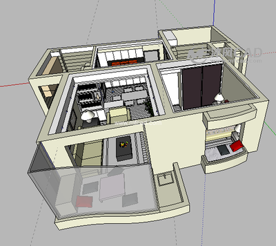 一套客餐厅设计 - sketchup完整室内场景模型 - 沐风图纸